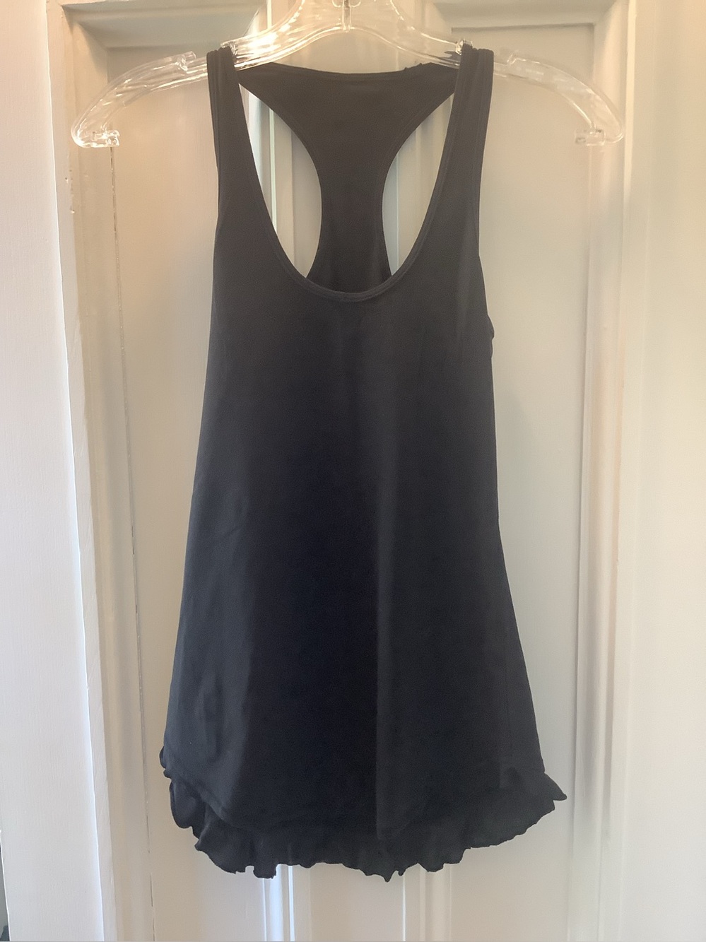 Lululemon Rare Black Luon Racerback Tank Chiffon Ruffle Back Hem XS